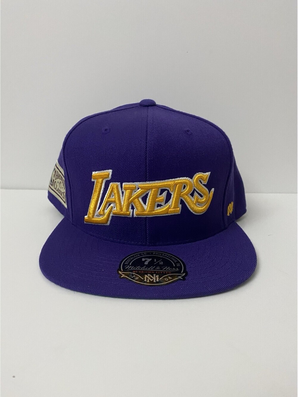 Mitchell & Ness NBA Los Angeles Lakers Bold Letters Purple Fitted Hat 7 1/2 New